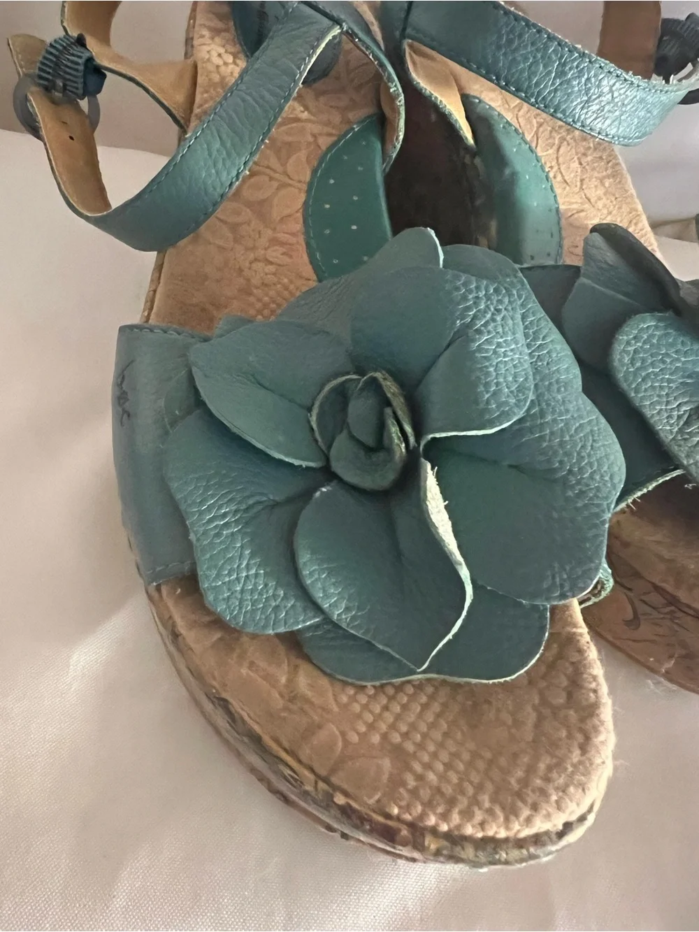 b.o.c. Teal Flower Cork Wedge Sandals